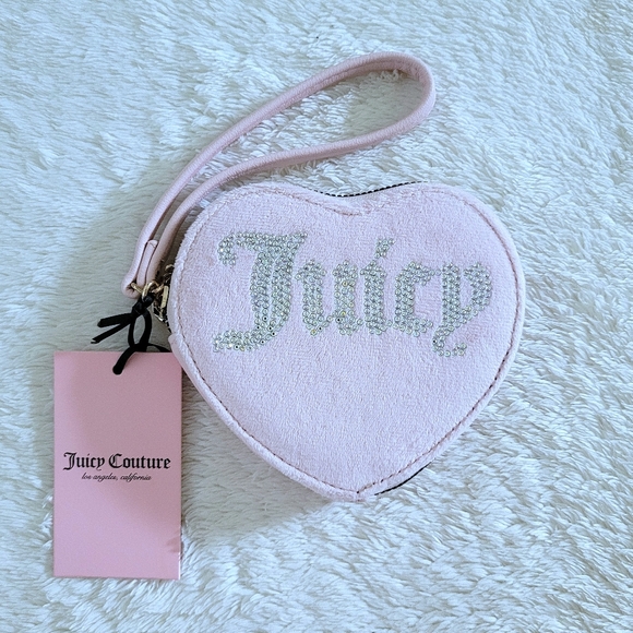Juicy Couture Handbags - Juicy🍊 Couture Pink Clay Velour Heart🩷 Zip Around Coin Purse - NWT